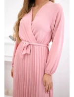 Šaty s viazaným plisovaným lemom tmavo púdrovo ružové