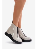 Lakierowane Botki Na Koturnie Ocieplane D&A MR880-136 Jasnoszare