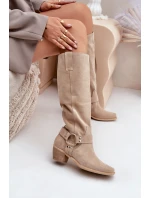 Semišové čižmy na nízkom podpätku s návlekmi na kolená Light Beige Zazoo 3444/O Semišové čižmy na nízkom podpätku s návlekmi na kolená Light Beige Zazoo 3444/O