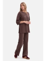 B301 Rebrovaný pletený top - hnedý