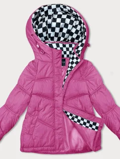 Neónovo ružová voľná dámska bunda s kapucňou (8118)