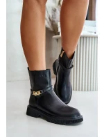 Dámske kožené členkové topánky s remienkom zateplené GOE Black