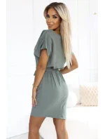 240-4 ROXI šaty s asymetrickou sukňou a opaskom - farba OLIVE 240-4 ROXI šaty s asymetrickou sukňou a opaskom - farba OLIVE