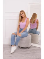 Blúzka bez ramienok s volánikmi vo fialovej farbe Blúzka bez ramienok s volánikmi vo fialovej farbe