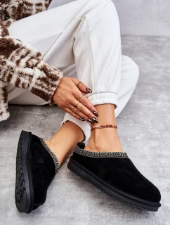 Zamszowe Damskie Papcie Z Futerkiem Czarne Buffie