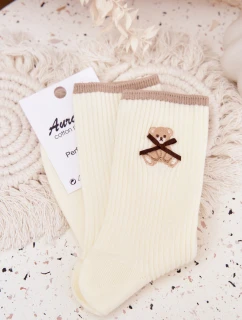 Bavlněné ponožky pruhované s medvídkem ecru