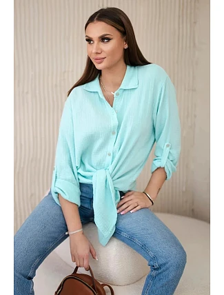 Bavlnená mušelínová košeľa Art208 tyrkysová - Kesi