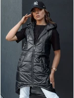 Dámska prešívaná vesta s kapucňou dlhá MERIS čierna FashionStreet TY4443