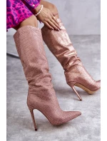 Modne Kozaki Na Szpilce Z Cyrkoniami Różowe Lovisa