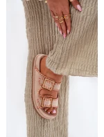 Klapki Damskie Z Klamrami I Ozdobnym Obszyciem Beżowe Visley