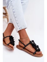 Dámské sandály Ploché S Dekorativními Květinami Černé Noemia
