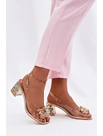 Průhledné sandály na podpatku s krystaly Vinceza 70124 Zlaté