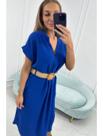 Šaty s ozdobným opaskom fialovo-modré