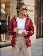 Dámska prešívaná prechodná bunda s kapucňou, vínová, FashionStreet TY5785 Dámska prešívaná prechodná bunda s kapucňou, vínová, FashionStreet TY5785