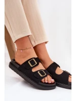 Klapki Damskie Na Platformie Z Klamrami Czarne Simbes