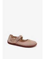 Kožené semišové baleríny Barefoot s páskem Zazoo N1319 béžové