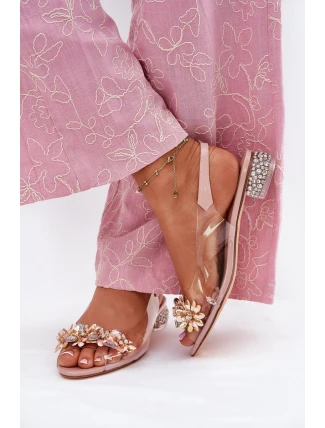 Transparentne Sandały Na Niskim Obcasie Ze Zdobieniem D&A MR51-709 Różowe