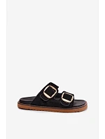 Dámské pantofle z imitace semiše s zlatými přezkami Černé Averia