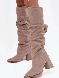 Dámske čižmy na podpätku 4228 Beige - Zazoo