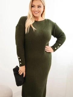 Dámske Plus veľkosť pletené šaty s mohérom Khaki