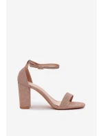 Błyszczące Sandały Damskie Na Słupku Różowe Złoto Kavina