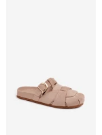 Dámské mules s pásky a zlatým přezkou Béžové Ganelle