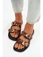 Dámské pantofle se zlatými sponami Leoparda Černo-hnědé Danelle