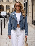 Krátka dámska džínsová bunda s dvojradovým zapínaním, modrá, FashionStreet TY5682 Krátka dámska džínsová bunda s dvojradovým zapínaním, modrá, FashionStreet TY5682