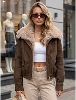 Dámska zimná semišová bunda s kožušinou, hnedá, FashionStreet TY5698