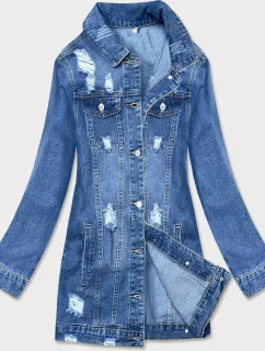 Dlhá svetlo modrá dámska džínsová oversize bunda (X-761)