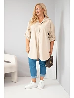 Dámska košeľa Plus Size z viskózového manšestru s odnímateľnými rukávmi, béžová Dámska košeľa Plus Size z viskózového manšestru s odnímateľnými rukávmi, béžová