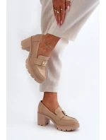 Półbuty Damskie Na Masywnym Obcasie Z Ozdobą Beżowe Ranunca