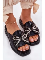 Klapki Damskie Na Koturnie Z Kokardą Czarne Moonzella