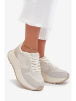 Ocieplane Sneakersy Damskie Na Platformie Big Star SS274008 HI-POLY SYSTEM Jasnobeżowe