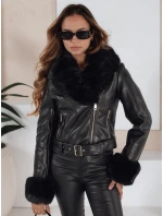 Dámska kožená bunda s kožušinou čierna FashionStreet TY5212 Dámska kožená bunda s kožušinou čierna FashionStreet TY5212