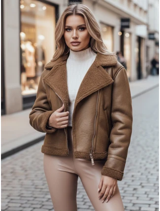 Dámska semišová bunda SOFTSTILL s ťavou ovčou kožou FashionStreet TY4747z Dámska semišová bunda SOFTSTILL s ťavou ovčou kožou FashionStreet TY4747z