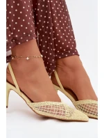 Sandály z pleteniny na jehlové podpatku žluté Hanelis