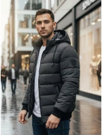 Pánska tmavosivá prešívaná zimná bunda s kapucňou FashionStreet TX5095 Pánska tmavosivá prešívaná zimná bunda s kapucňou FashionStreet TX5095
