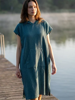 dámske vaflové pončo Saimaa s kapucňou Teal