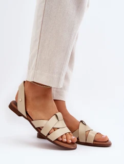 Zazoo 40185 Wygodne Skórzane Wsuwane Sandały Beżowe