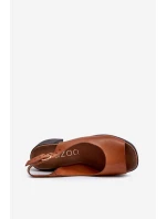 Zazoo 40376 Skórzane Sandały Na Masywnym Obcasie Brązowe Zazoo 40376 Skórzane Sandały Na Masywnym Obcasie Brązowe