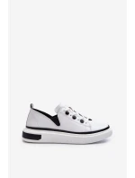 Lakierowane Sneakersy Damskie Skórzane D&A LR535 Białe