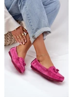 Damskie Płaskie Klasyczne Zamszowe Mokasyny S.Barski LR51-548 Fuksja