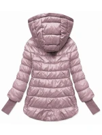 Dámska krátka bunda s pletenými rebrovanými lemami ružová (P22/P3-6636/P3-6023-52) Dámska krátka bunda s pletenými rebrovanými lemami ružová (P22/P3-6636/P3-6023-52)