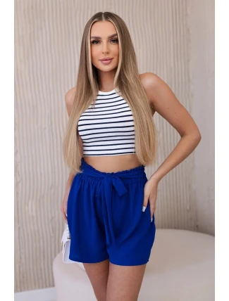 Viskózové šortky viazané v páse chrpovo modré