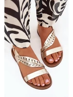 Sandały Damskie Z Naturalnej Skóry Na Płaskim Obcasie Zazoo 3564 Złote