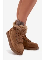 Zamszowe Śniegowce Trapery Damskie Na Platformie Z Futerkiem Big Star SS274370 Camel