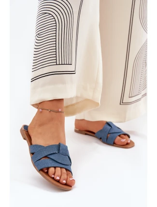 Płaskie Klapki Damskie Z Przeplatającymi Się Paskami Jeansowe Selaenor