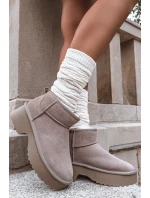 Śniegowce Damskie Z Naturalnego Zamszu Ocieplane Futerkiem Khaki Milora