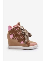 Damskie Sneakersy Na Koturnie Różowe Leoppa